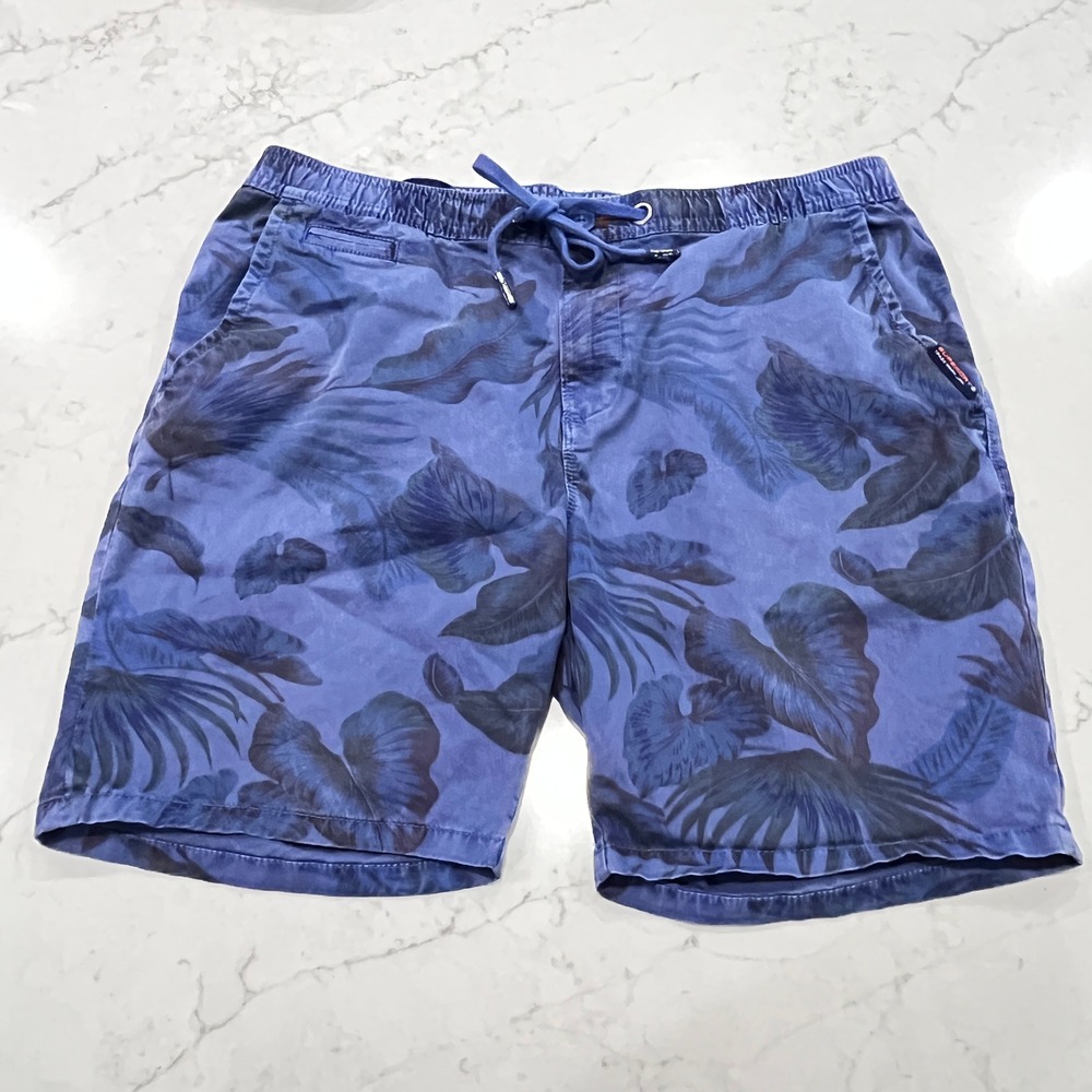 Superdry Sunscorched Drawstring Chino Shorts Mens 36 Blue Tropical Floral Zip